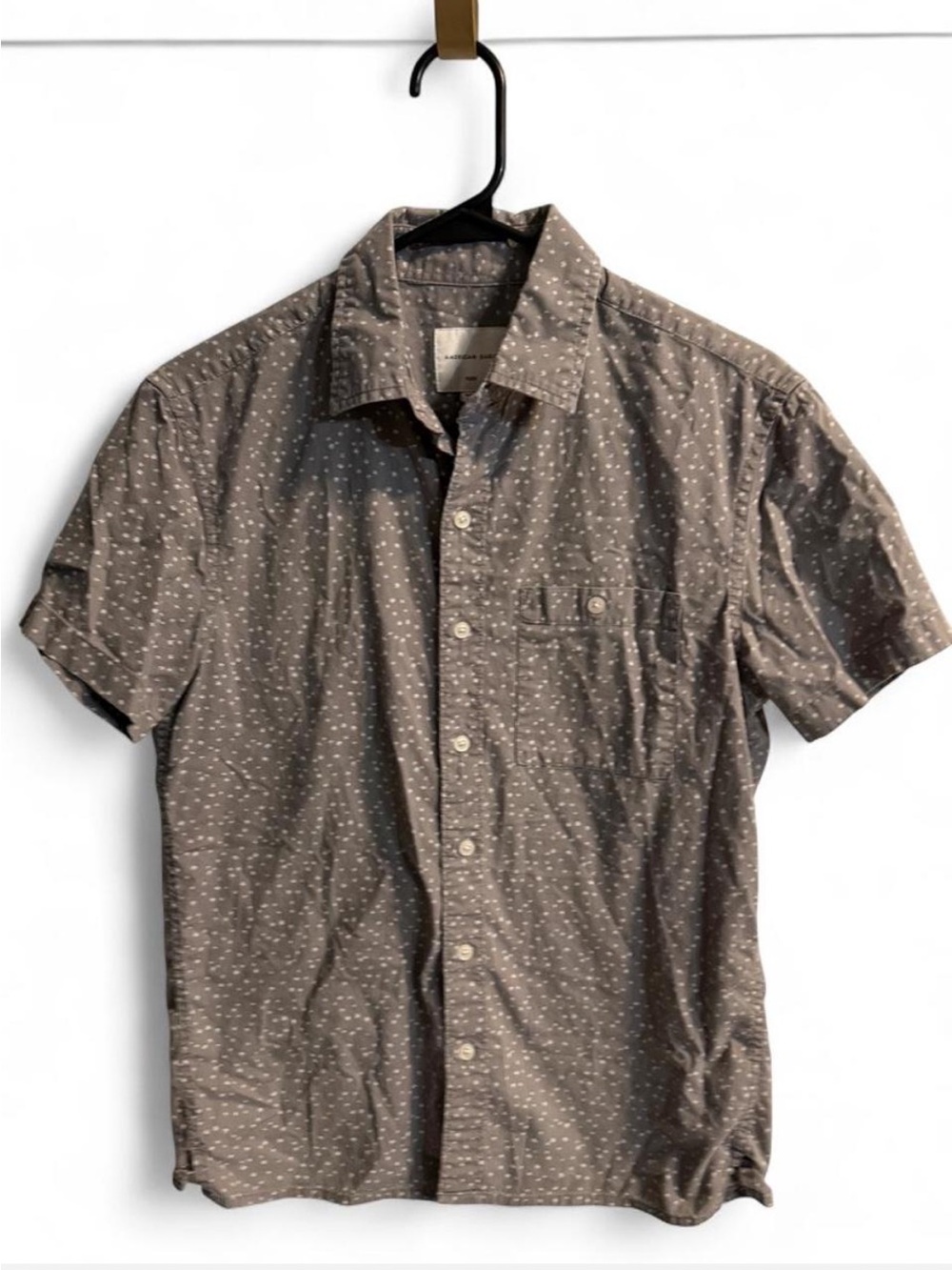 Y2K American Eagle Outfitters Short-Sleeve Gray Dot Button-Down Shirt